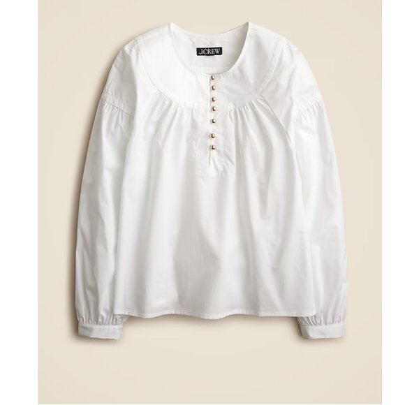 J. Crew Tops - NWT J. Crew White Shirred Popover Top in Cotton Poplin Size L